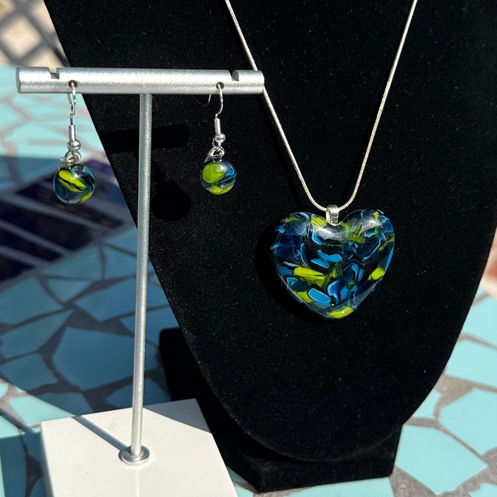 fused glass pendant and earrings - choice of sterling silver chain